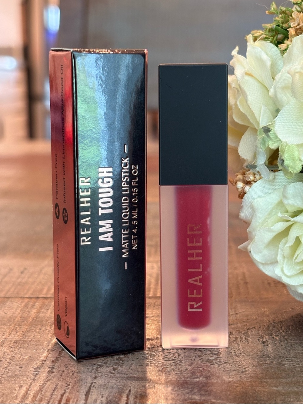 New REALHER Matte LIQUID LIPSTICK in I AM TOUGH {True Red}